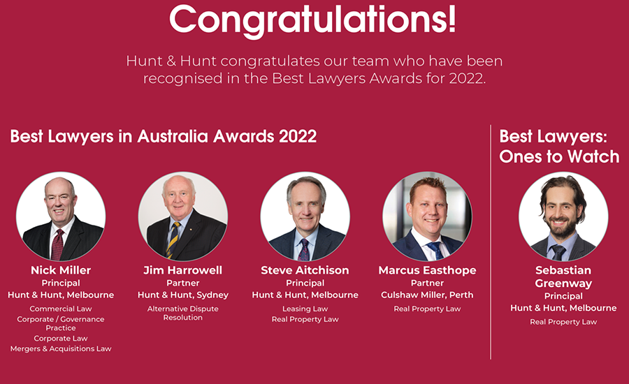 Hunt & Hunt Lawyer named Corporate Livewire M&A Lawyer of the Year